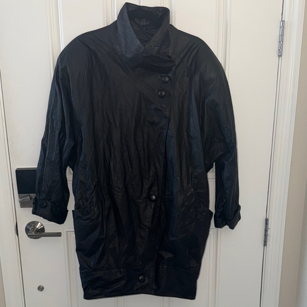 Winlit VNTG Black Leather Asymmetrical Button Jacket